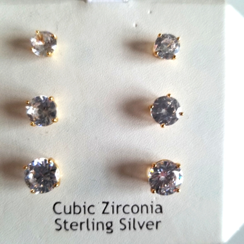 Cubic Zirconia Sterling Silver 3 sets of Classy Earrings